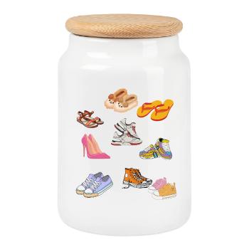 Cute Pastel Slipper and Sneaker Collection - Cookie Jar with Wooden Lid - white - Front
