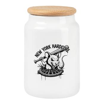Rat hardcore de New York avec une batte de baseball - Boîte à biscuits avec couvercle en bois - blanc - Devant