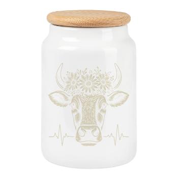 Vache alpine avec battement de cœur et couronne de fleurs - Boîte à biscuits avec couvercle en bois - blanc - Devant