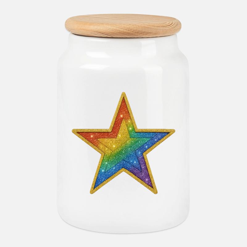 Regenbogen-Glitzer-Stern-Patch-Design - Keksdose mit Holzdeckel - Weiß
