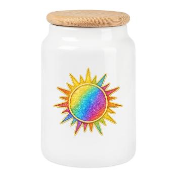 Motif éclatant de soleil arc-en-ciel - Boîte à biscuits avec couvercle en bois - blanc - Devant
