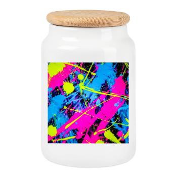 Abstract Neon Color Spot - Cookie Jar with Wooden Lid - white - Front