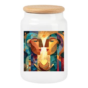 Mystical Balance Face - Cookie Jar with Wooden Lid - white - Front