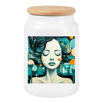 Surreal Fairytale Portrait with Bright Colors - Cookie Jar with Wooden Lid - white - Front