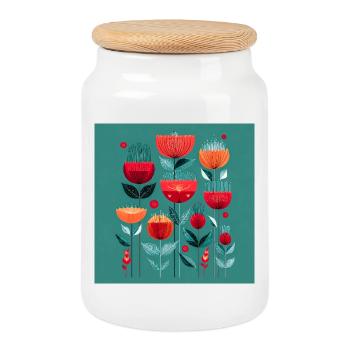 Abstract flowers in bright colors - Cookie Jar with Wooden Lid - white - Front