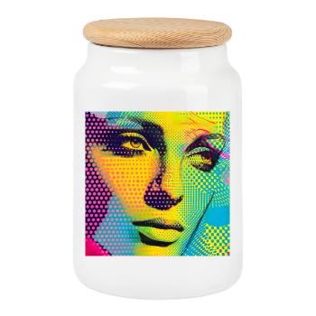 Portrait Pop Art Colorful - Boîte à biscuits avec couvercle en bois - blanc - Devant
