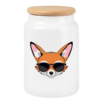 Visage de renard cool avec des lunettes de soleil - Boîte à biscuits avec couvercle en bois - blanc - Devant