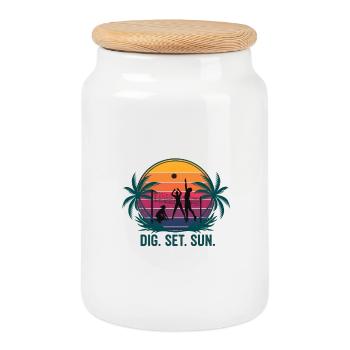 Conception du trio de volley-ball au coucher du soleil - Boîte à biscuits avec couvercle en bois - blanc - Devant