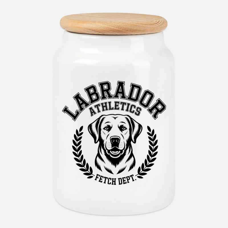 Labrador Leichtathletik - Keksdose mit Holzdeckel - Weiß