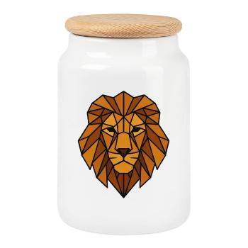 Portrait géométrique de lion pour une mode audacieuse - Boîte à biscuits avec couvercle en bois - blanc - Devant
