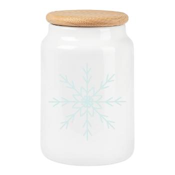 Conception élégante de motif de flocon de neige - Boîte à biscuits avec couvercle en bois - blanc - Devant