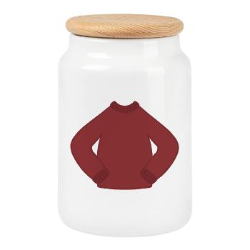 Pull en tricot douillet rouge rouille - Boîte à biscuits avec couvercle en bois - blanc - Devant