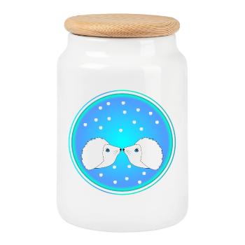 Hedgehog Couple Winter Snow - Cookie Jar with Wooden Lid - white - Front