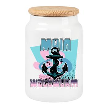 Ancre maritime avec conception de corde - Boîte à biscuits avec couvercle en bois - blanc - Devant