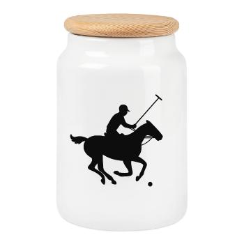 Galloping Jockey Silhouette Design - Cookie Jar with Wooden Lid - white - Front