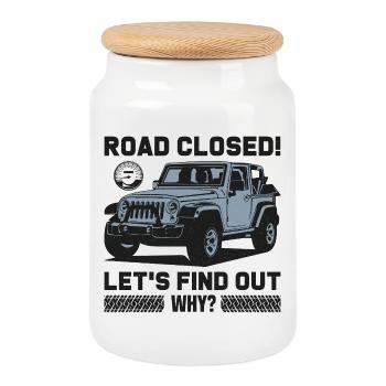 Geschlossene Straße Jeep Design - Keksdose mit Holzdeckel - Weiß - Vorne