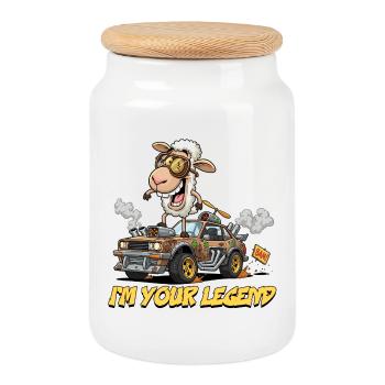 Mouton voiture de course conception personnalisée - Boîte à biscuits avec couvercle en bois - blanc - Devant