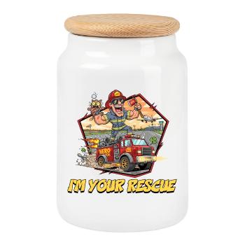 Rescue Firefighter Abenteuer-Design - Keksdose mit Holzdeckel - Weiß - Vorne