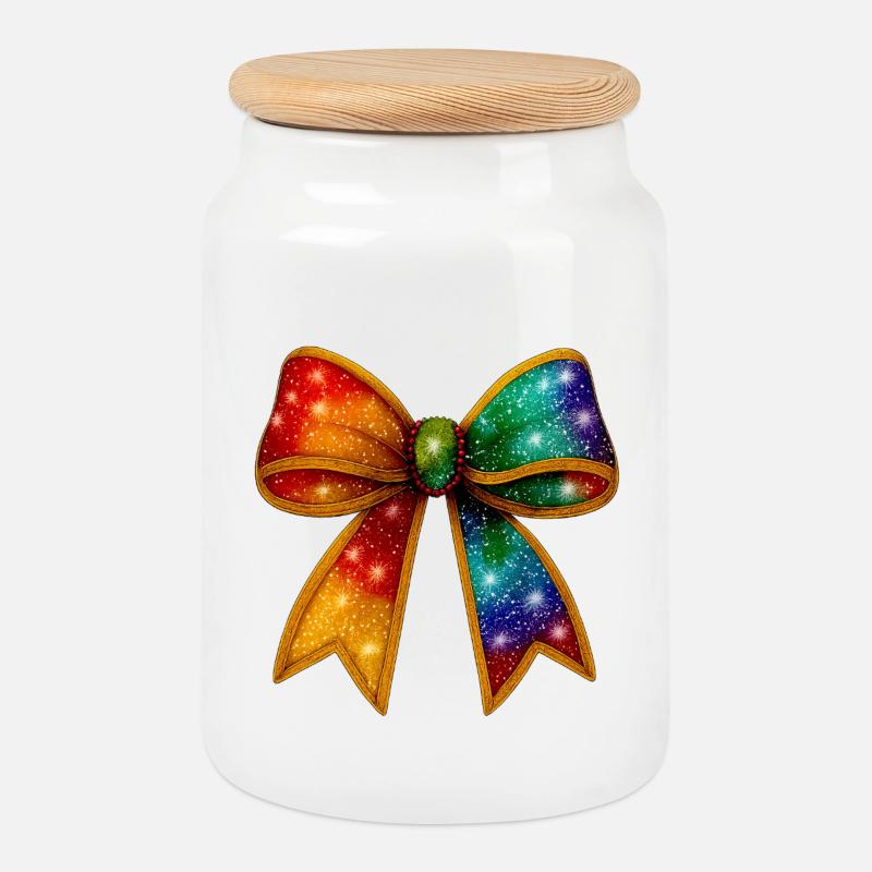 Schleife | Galaktische Regenbogen-Bindung - Keksdose mit Holzdeckel - Weiß