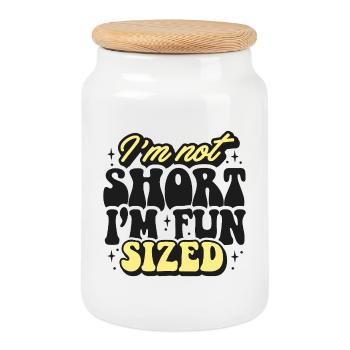 Je ne suis pas petit, je suis grand et drôle - Boîte à biscuits avec couvercle en bois - blanc - Devant