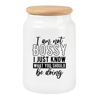 Abstract Geometric Pattern Design - Cookie Jar with Wooden Lid - white - Front