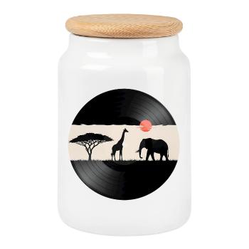 Afrikanische Sonnenuntergang-Schallplatte - Keksdose mit Holzdeckel - Weiß - Vorne