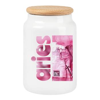 Zodiac sign Aries - Cookie Jar with Wooden Lid - white - Front