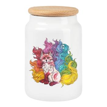 Regenbogen Kitsune mythischer Fuchs Geschenk Manga - Keksdose mit Holzdeckel - Weiß - Vorne