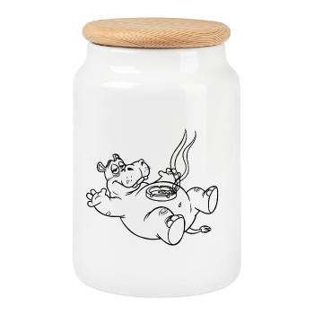 Funny Hippo - Cookie Jar with Wooden Lid - white - Front