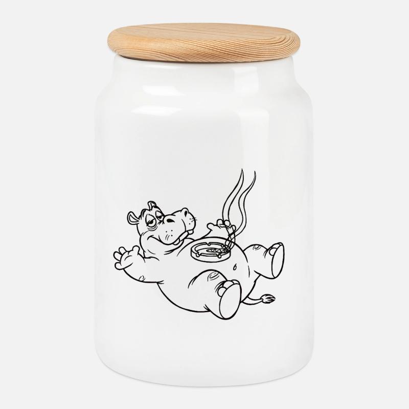 Witziges Hippo - Keksdose mit Holzdeckel - Weiß