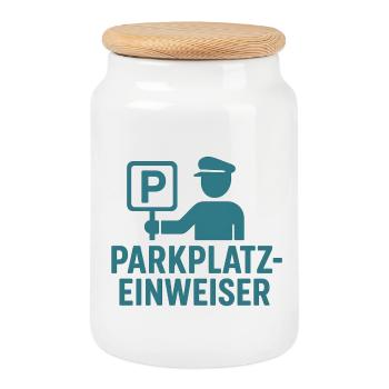 Parking attendant design - Cookie Jar with Wooden Lid - white - Front