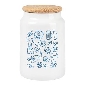 Traditionelle bayerische Bier- und Trachtensymbole - Keksdose mit Holzdeckel - Weiß - Vorne
