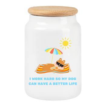 I work hard so my dog can have a better life  - Keksdose mit Holzdeckel - Weiß - Vorne