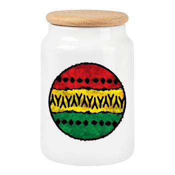 Farbige Afro-Design Baumwolltuch - Keksdose mit Holzdeckel - Weiß - Vorne