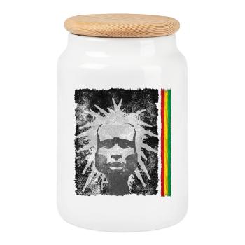 Reggae Inspiration mit Löwenmaske - Keksdose mit Holzdeckel - Weiß - Vorne