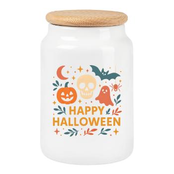 Classic Halloween - Cookie Jar with Wooden Lid - white - Front