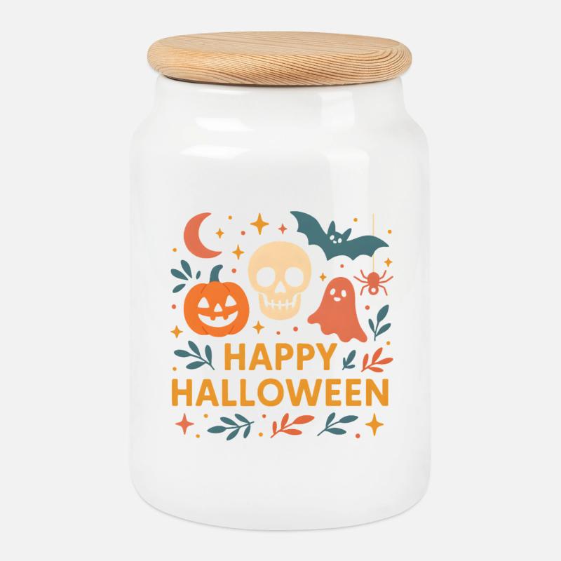 Classic Halloween - Keksdose mit Holzdeckel - Weiß