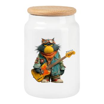 Rocking cat musician in retro style - Cookie Jar with Wooden Lid - white - Front