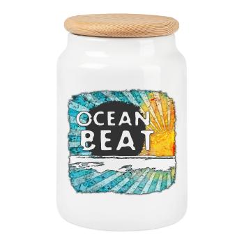 Oceanic Sunset Design - Cookie Jar with Wooden Lid - white - Front