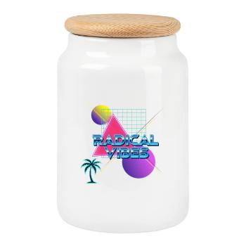 Neon Retro Radical Vibes - Cookie Jar with Wooden Lid - white - Front