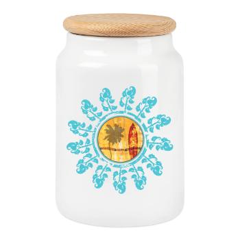 Plage et coucher de soleil dans un style bohème - Boîte à biscuits avec couvercle en bois - blanc - Devant