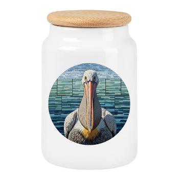 Mosaic Pelican - Cookie Jar with Wooden Lid - white - Front