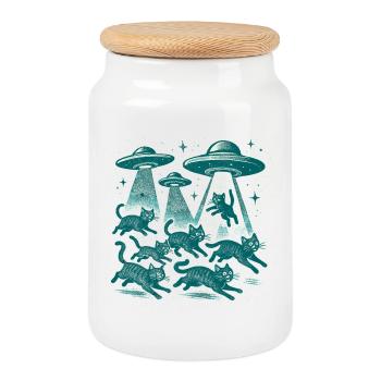 Alien Ufos Ufo Katze Katzen beamen retro Geschenk - Keksdose mit Holzdeckel - Weiß - Vorne