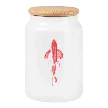Koi Fish Energetic Harmony - Cookie Jar with Wooden Lid - white - Front