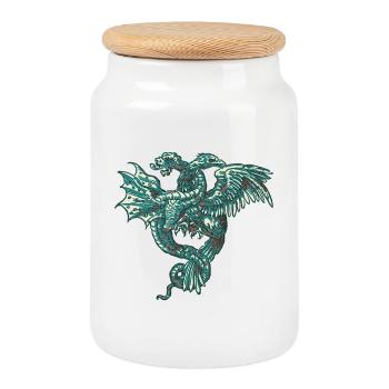 Mythical medieval dragon in bluish colors - Cookie Jar with Wooden Lid - white - Front