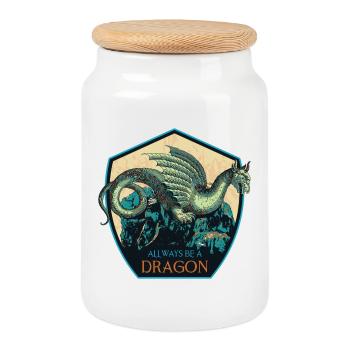 Ecusson Dragon Mythique et Éléments Magiques - Boîte à biscuits avec couvercle en bois - blanc - Devant