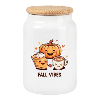 Cozy Autumn Vibes – Coffee, Pumpkin & Pie - Cookie Jar with Wooden Lid - white - Front