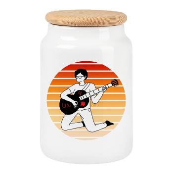 Electric guitar in the sunset - Cookie Jar with Wooden Lid - white - Front