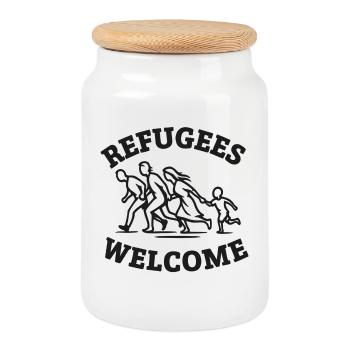 Refugees Willkommen Illustration - Keksdose mit Holzdeckel - Weiß - Vorne