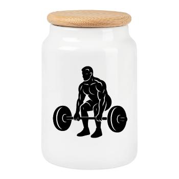 Powerful weightlifter silhouette - Cookie Jar with Wooden Lid - white - Front